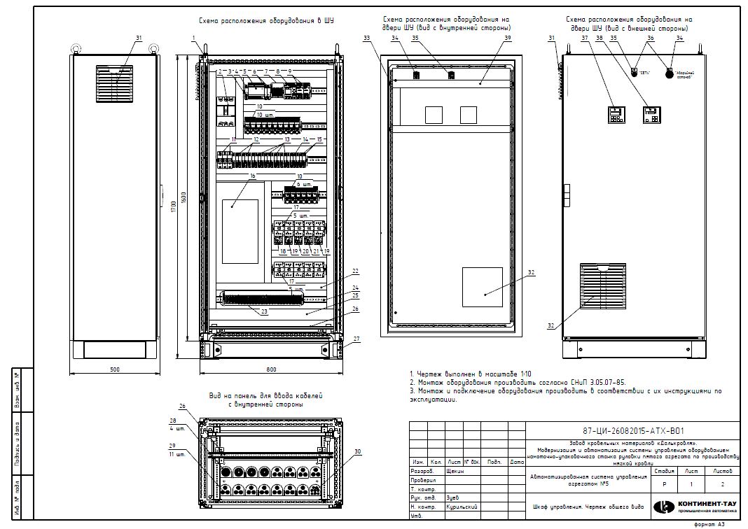 Сборочный чертеж шкафа управления